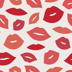 Lips seamless vector pattern. Pattern with woman's red and pink flat lips. Fashion backdrop. Vector background with lips for wedding and Valentine's day