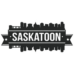 Saskatoon Skyline Stamp Silhouette. Reflection Landscape City Design. Vector Cityscape Icon.   