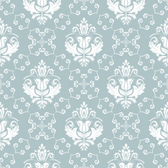 Fototapeta na wymiar Classic seamless pattern. Damask orient ornament. Classic vintage light blue and white background. Orient ornament for fabric, wallpaper and packaging