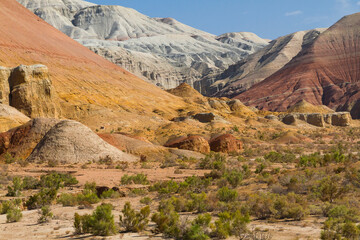 Geological formations in the Aktau Mountains, Kazakhstan