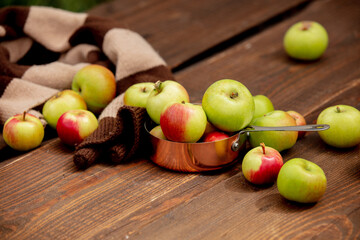 Apples on a table in a garden