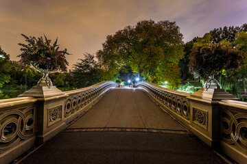 Bow bridge at night in Central Park New York