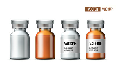 Template of transparent glass medical vial with aluminium cap.