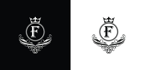 letter F logo Luxury letter with crown.  Monogram alphabet . Beautiful royal initials letter. template logo for design 
