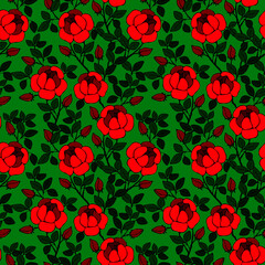seamless pattern, branch with a rose in bright colors, ornament for wallpaper and fabric, wrapping paper, background for different designs