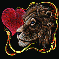 The Vector logo lion for tattoo or T-shirt print design or outwear.  Hunting style lions background. This drawing would be nice to make on the black fabric or canvas.