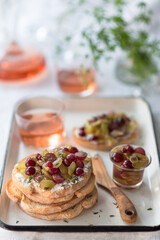 Pickled Grapes Toast or Crostini with Cream Cheese. Rose Wine Pairing