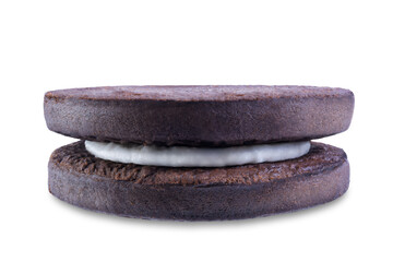 Chocolate cookies with cream filling on a white isolated background