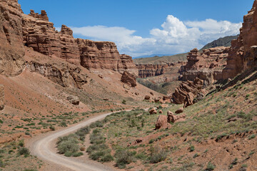 Charyn Canyon with its geological rock formations in Kazakhstan