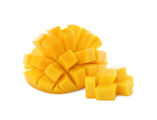 Cut ripe mango isolated on white. Exotic fruit