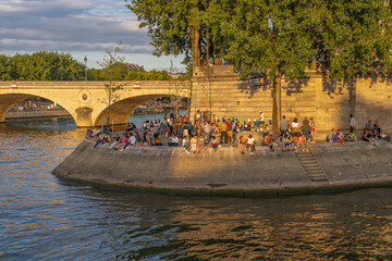 Paris, France - 07 17 2020: View of an outdoor party on The Quays of Seine
