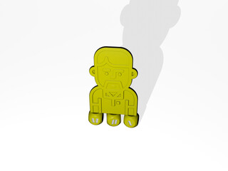 3D illustration of man graphics and text made by metallic dice letters for the related meanings of the concept and presentations