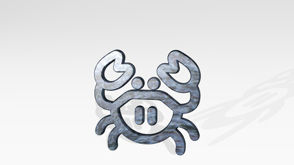 shellfish crab made by 3D illustration of a shiny metallic sculpture casting shadow on light background. seafood and sea