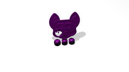 3D graphical image of dog vertically along with text built by metallic cubic letters from the top perspective, excellent for the concept presentation and slideshows. animal and cute