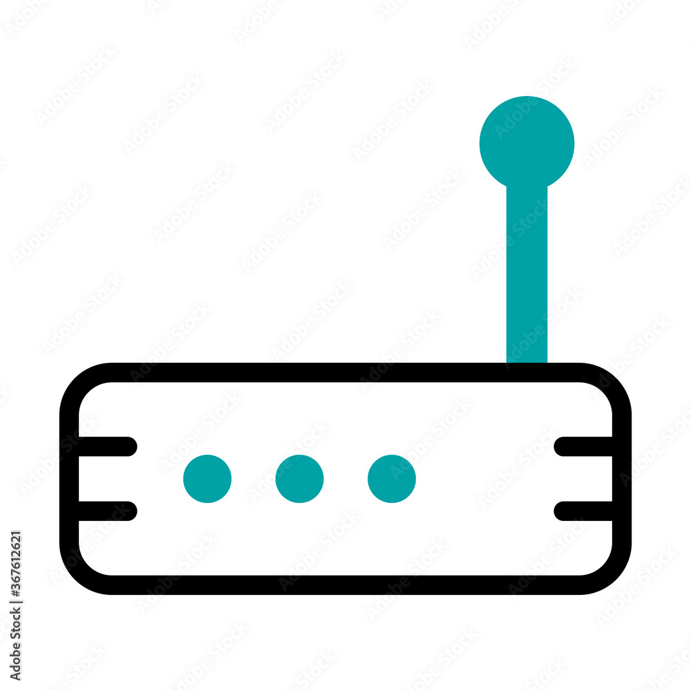 Poster internet router device icon, half line half color style