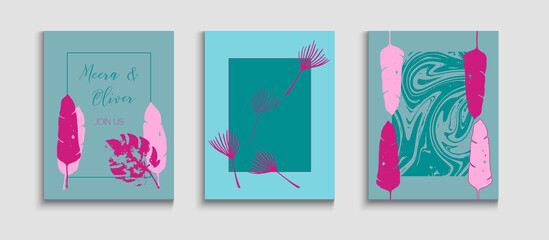 Abstract Retro Vector Posters Set. Geometric Border Texture. Hand Drawn 