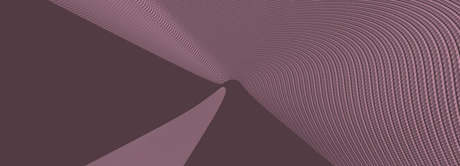 Ultra wide 3D illustration of a geometrical shape of pale violet red color on a white abstract background as a curved and glossy surface with direct light reflection. blue and pattern