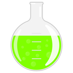 Vector illustration of a round flask filled with bubbling liquid