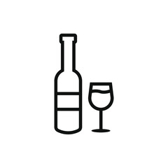 Glass and bottle flat design. Wine icon isolated on white background. Vector illustration