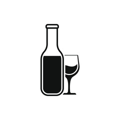 Glass and bottle flat design. Wine icon isolated on white background. Vector illustration