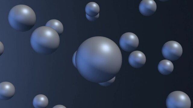 3d animation of blue balls randomly rotating in space, seamless loop