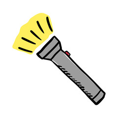 Flashlight icon. Side view. Color sketch. Vector flat graphic hand drawn illustration. The isolated object on a white background. Isolate.