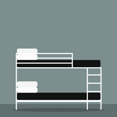 Bunk bed with bedding on the wall background - obrazy, fototapety, plakaty