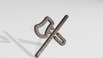 Obraz premium DEFORESTATION AXE FORBIDDEN casting shadow with two lights. 3D illustration of metallic sculpture over a white background with mild texture. tree and environment