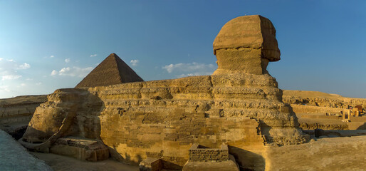A panorama view of the Great Sphinx at Giza, Egypt in summer