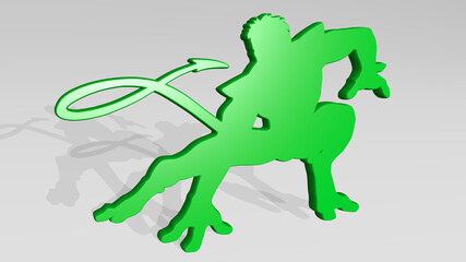 sport people made by 3D illustration of a shiny metallic sculpture with the shadow on light background. design and activity