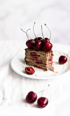 Vegan honey cake with cherries 