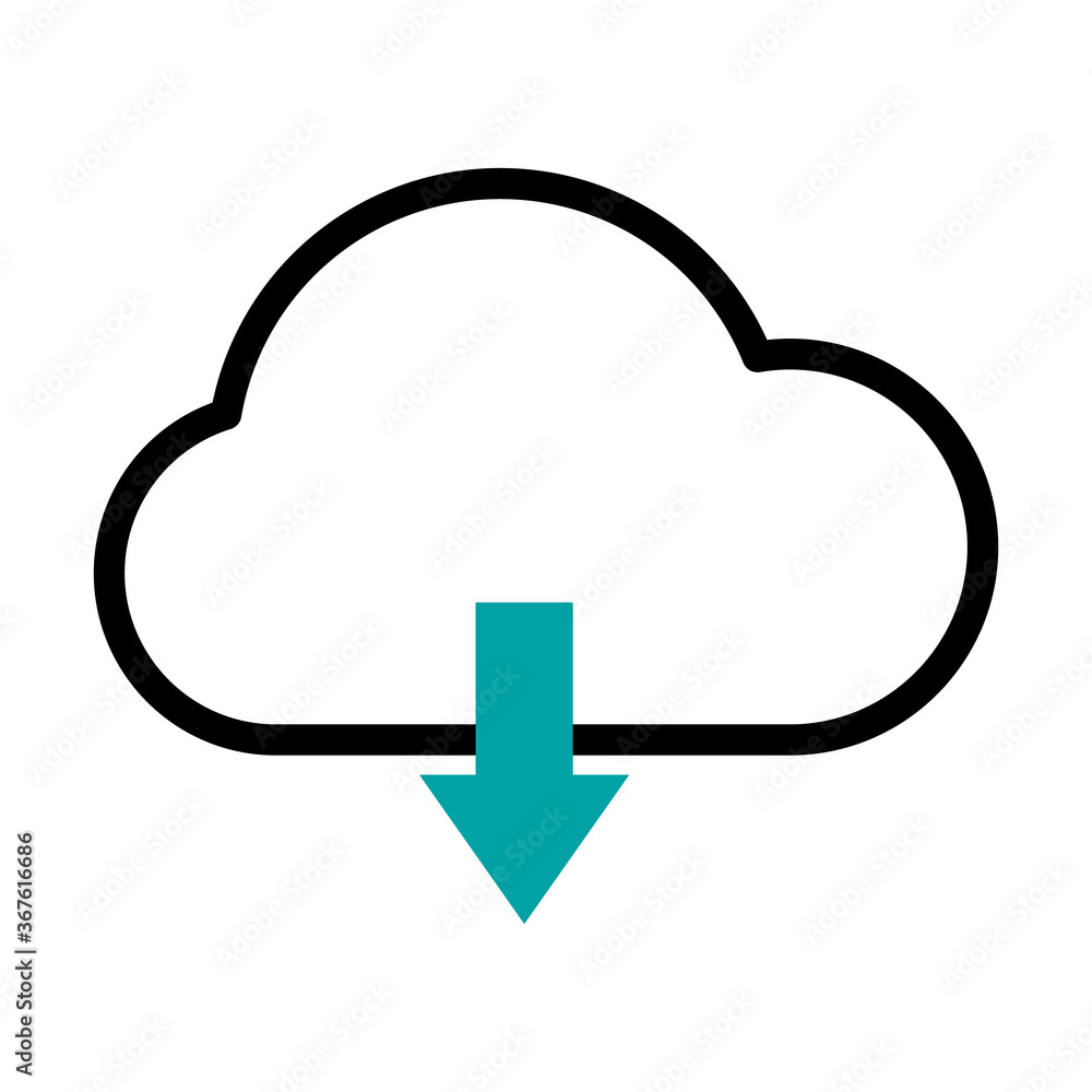 Poster cloud with dowload arrow icon, half line half color style