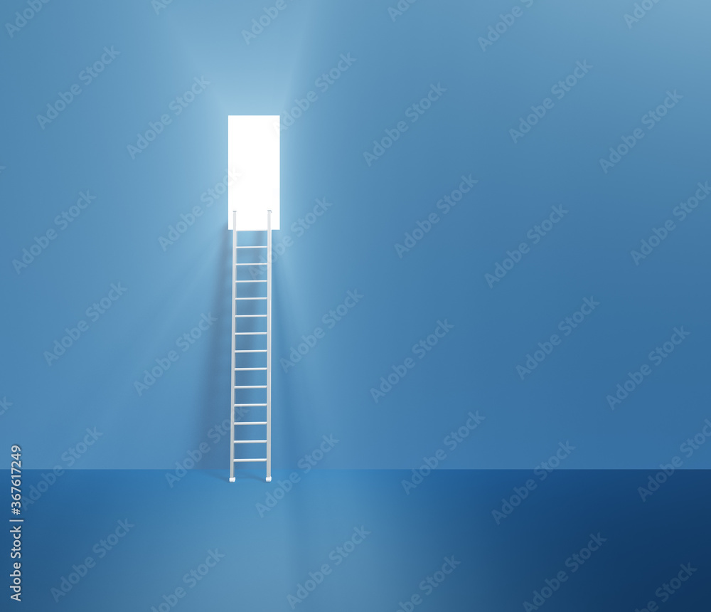 Poster doorway up high with ladder. 3d rendering