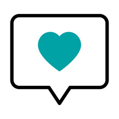 like symbol, speech bubble with heart icon, half line half color style