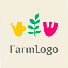 Abstract farm or agro logo. Hand drawn design background. Colorful contemporary trendy Shapes and Doodle isolated objects. Modern vector illustrations. Perfect for organic vegetarian products. © IrkoValenko