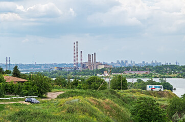 Panoramic view on thermal power station in suburban area