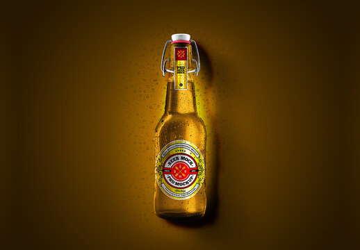 Cold Beer Golden Bottle Mockup