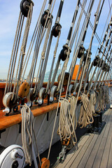 ropes and pulleys on a sailboat