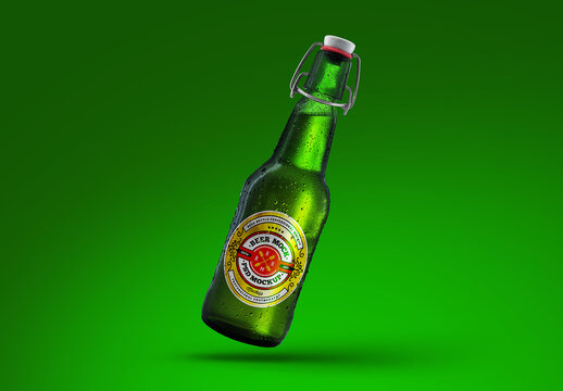 Cold Beer Green Bottle Mockup