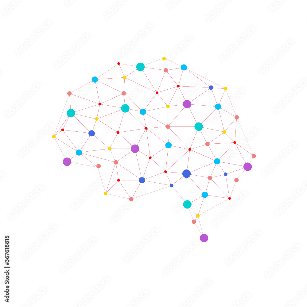 Aufkleber modern brain link connected point logo vector. digital human brain, particles plexus structure, abst