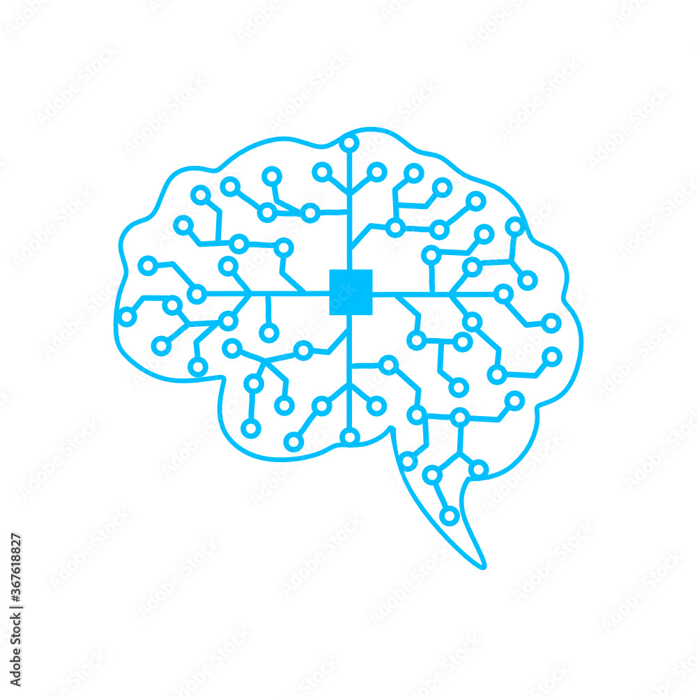 Aufkleber modern brain link connected point logo vector. digital human brain, particles plexus structure, abst