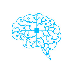 Modern brain link connected point logo vector. Digital human brain, particles plexus structure, abstract artificial Intelligence futuristic technology and science stock vector illustration.