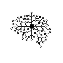 Modern brain link connected point logo vector. Digital human brain, particles plexus structure, abstract artificial Intelligence futuristic technology and science stock vector illustration.