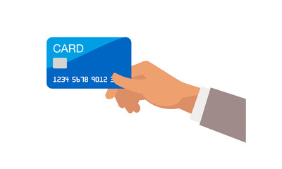 Hand holding credit card. Online shopping, e-commerce, bank, finance concept. Vector illustration. Flat design style.