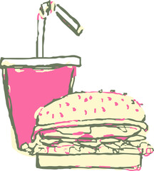 vector illustration of a fast food hand drawn coca cola and burger