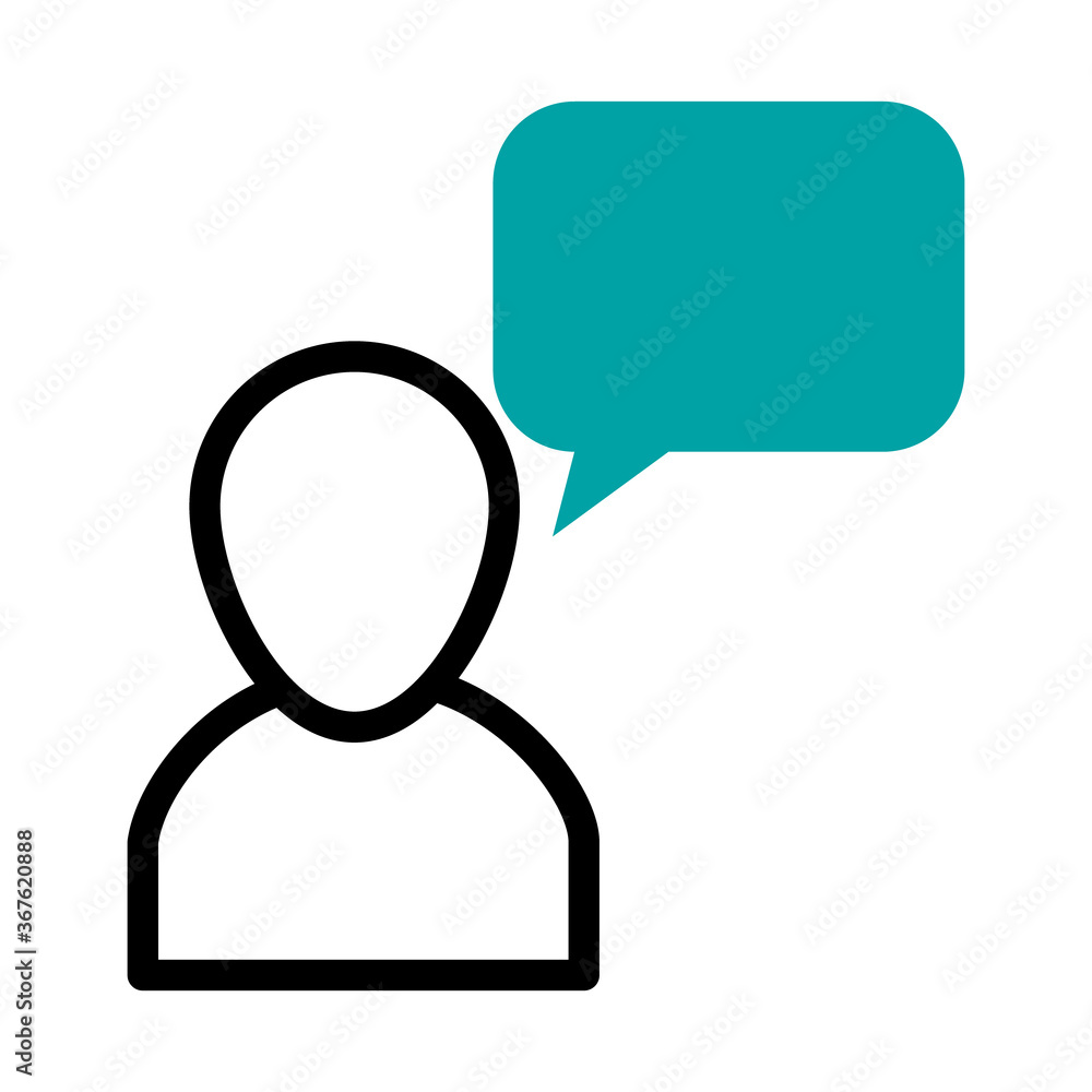 Poster avatar user and speech bubble icon, half line half color style