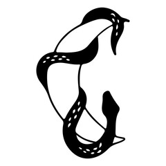 Snake wrapped around the crescent moon. Moon Phase. Halloween and gothic aesthetic. Print for greeting cards, invitations, stationery, labels, tags, logo and branding. Black silhouette vector. © AnyaCher