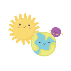 cartoon sun earth planet and saturn character design