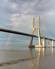 Rainbow on the Vasco de Gama Bridge, Lisbon, Portugal