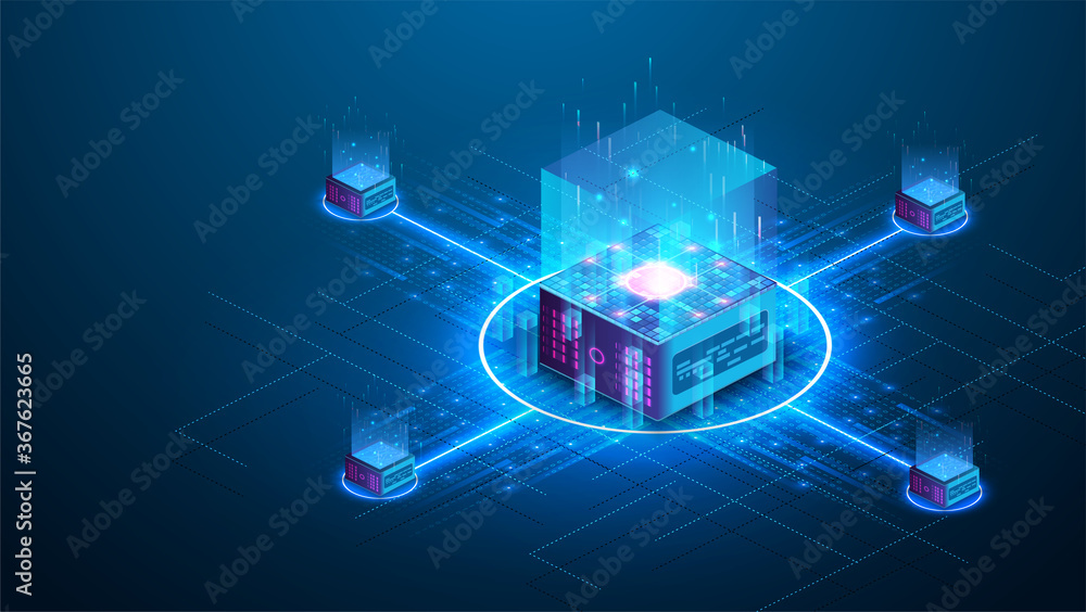 Fototapete concept big data processing center, cloud database, server energy station future. data transmission 